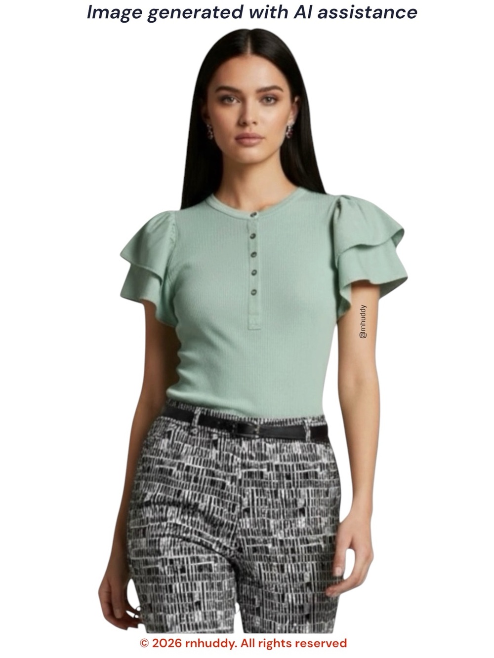 Lauren Ralph Lauren 2X stretch cotton flutter sleeve Henley blouse